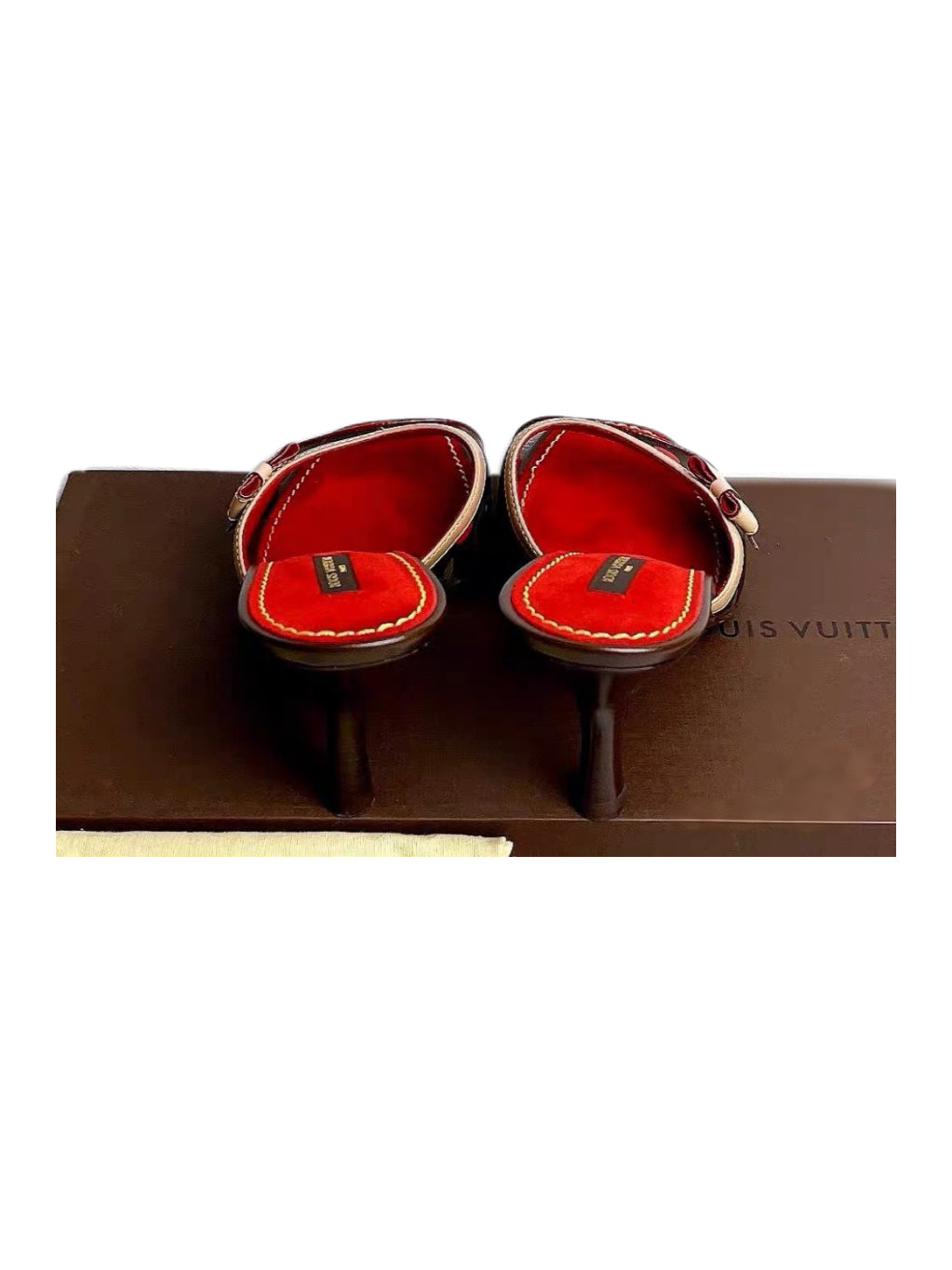 Louis Vuitton x Takashi Murakami Cherry Monogram Mule Heels Red Kitten Heel Sandals 37.5 Limited Edition Y2K Archive