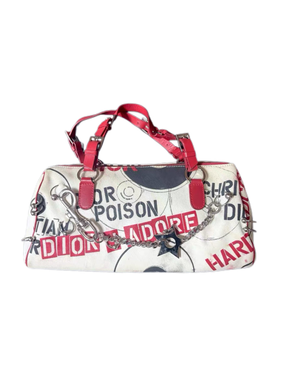 Christian Dior by John Galliano Omotesando Limited Edition Punk CD Print Chain Boston Bag 2003 Archive 1 of 500