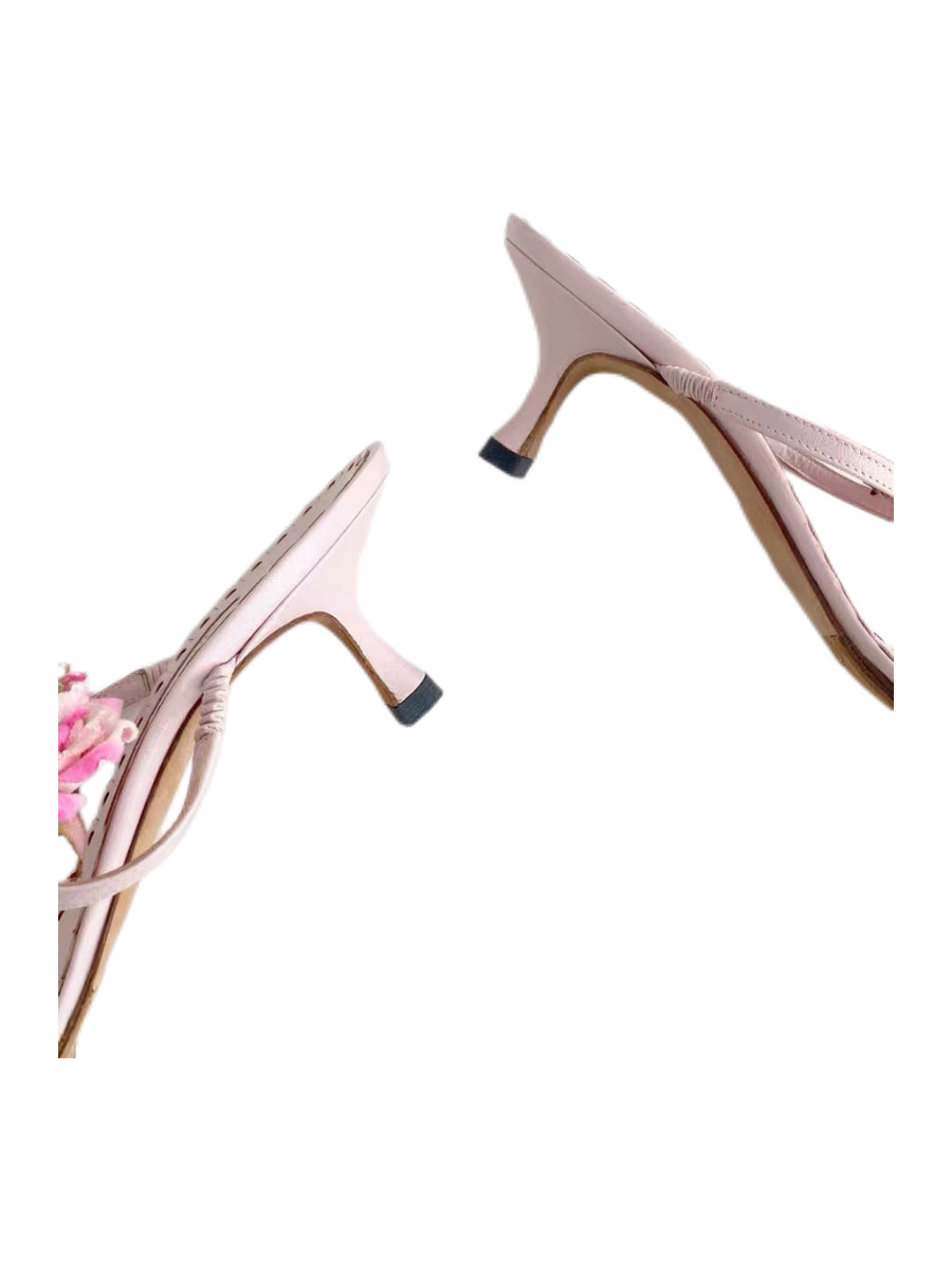 Manolo Blahnik Pink Floral Kitten Heel Sandals – Vintage Blossom Mule Heels