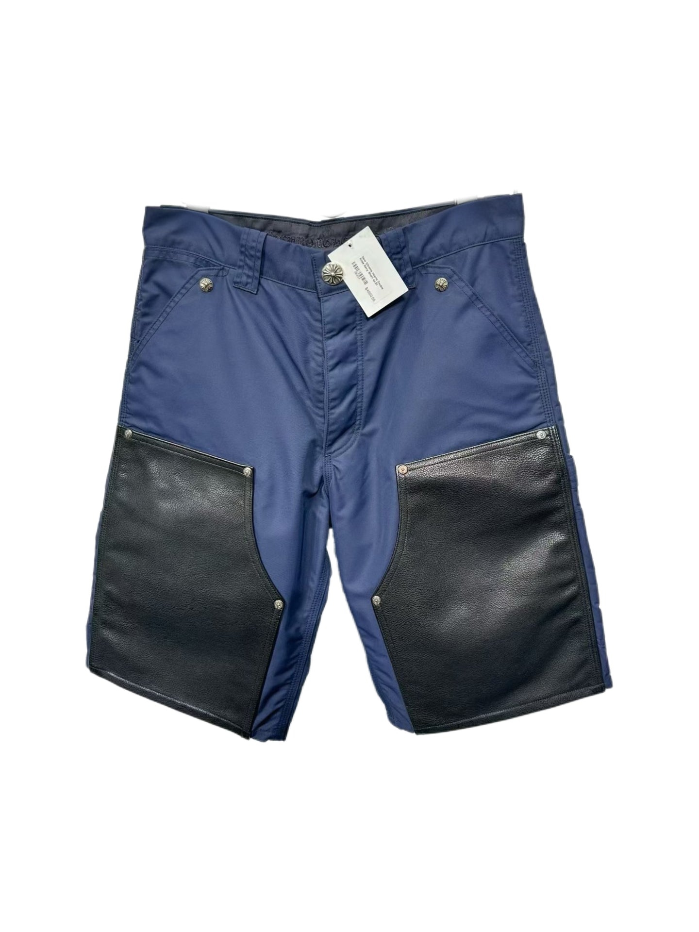 Chrome Hearts Vintage Navy Utility Cargo Shorts Leather Double Knee Cross Patch Rare Archive