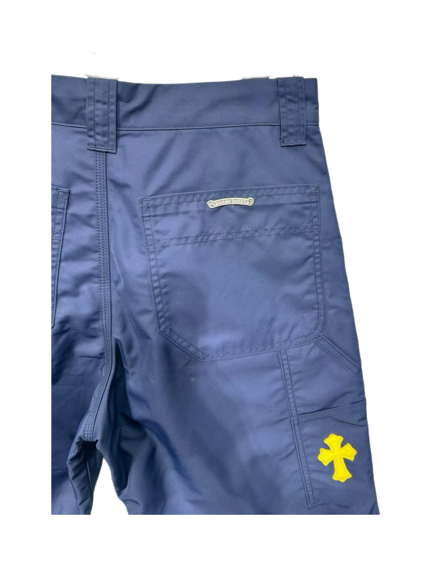 Chrome Hearts Vintage Navy Utility Cargo Shorts Leather Double Knee Cross Patch Rare Archive