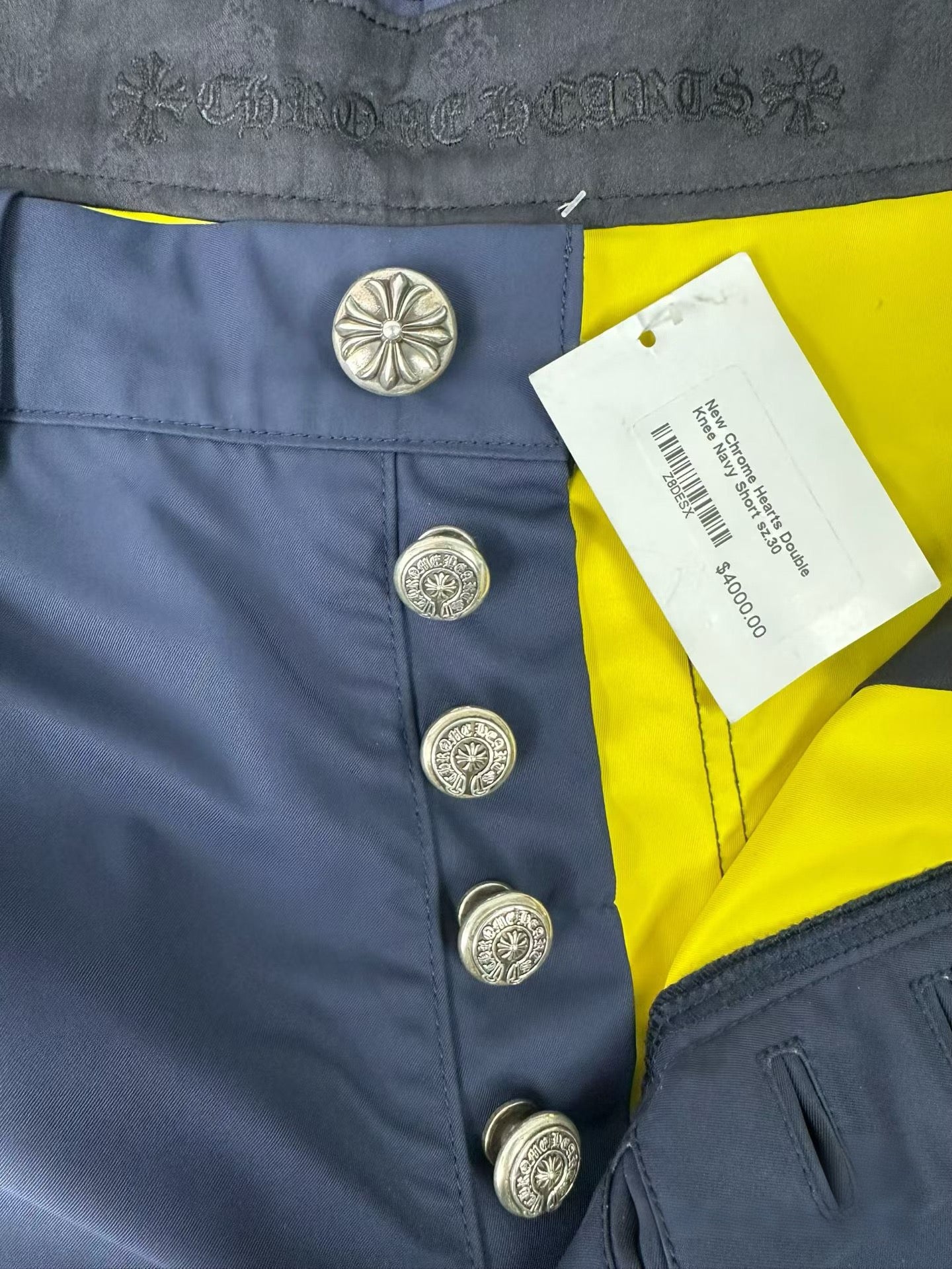 Chrome Hearts Vintage Navy Utility Cargo Shorts Leather Double Knee Cross Patch Rare Archive