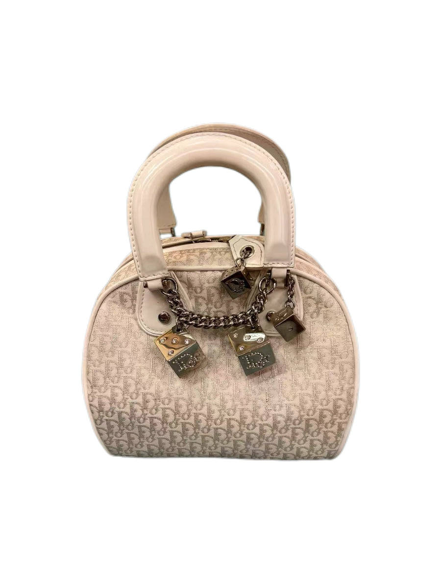 Christian Dior by John Galliano Limited Edition Mini White Oblique Dice Charm Boston Handbag Y2K Archive Extremely Rare Piece