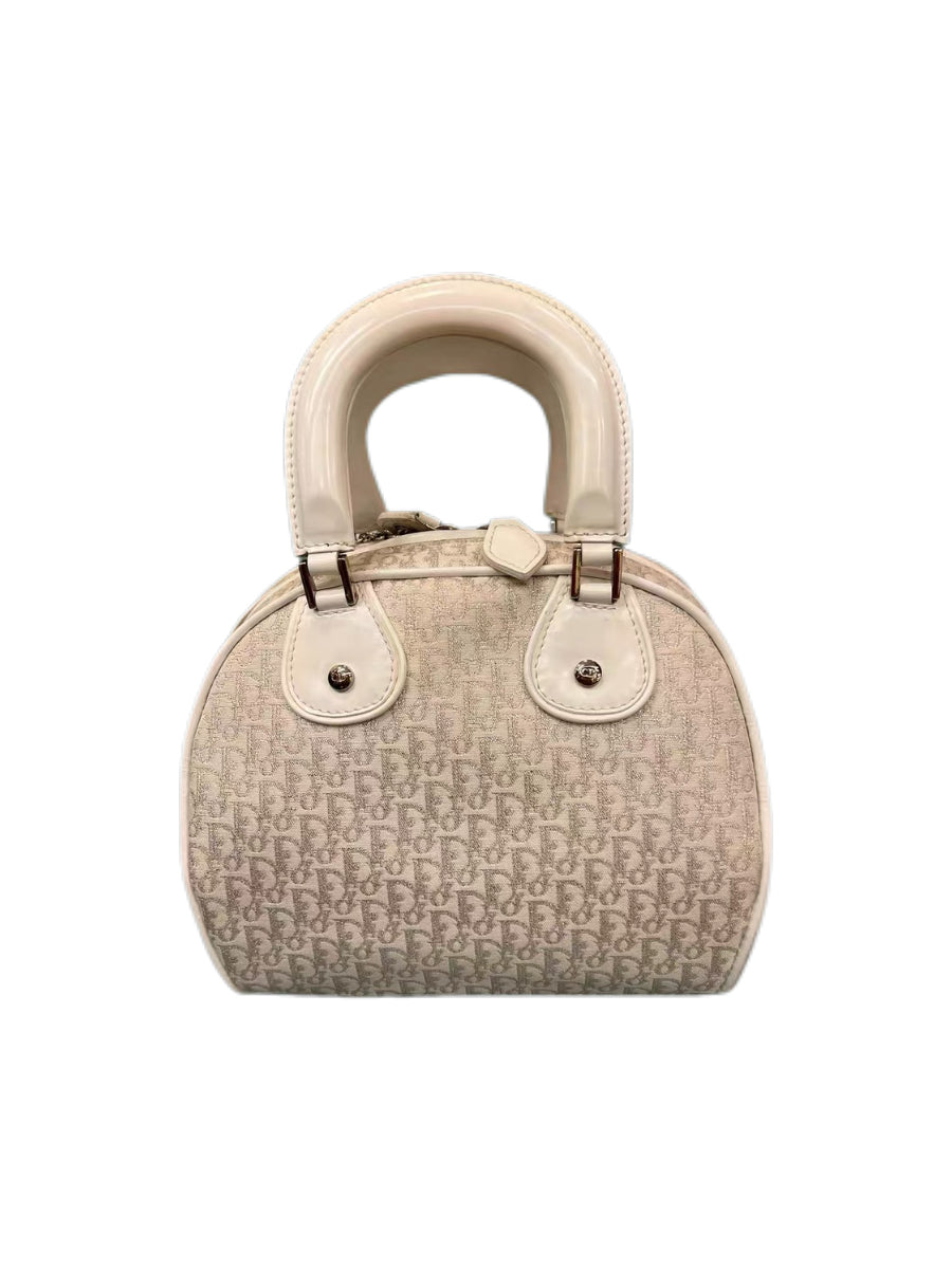 Christian Dior by John Galliano Limited Edition Mini White Oblique Dice Charm Boston Handbag Y2K Archive Extremely Rare Piece