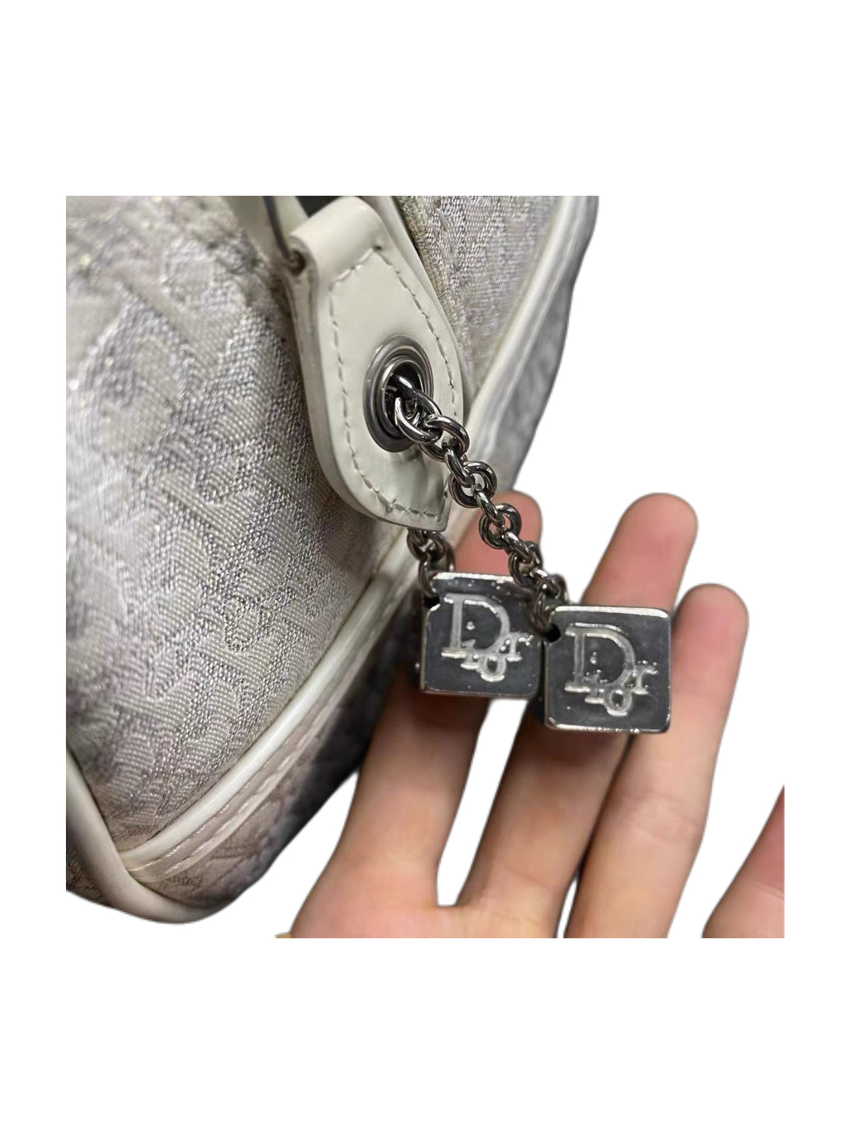 Christian Dior by John Galliano Limited Edition Mini White Oblique Dice Charm Boston Handbag Y2K Archive Extremely Rare Piece