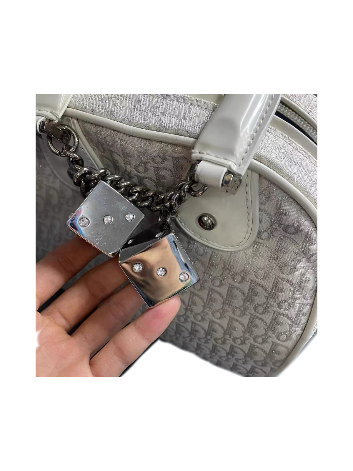 Christian Dior by John Galliano Limited Edition Mini White Oblique Dice Charm Boston Handbag Y2K Archive Extremely Rare Piece
