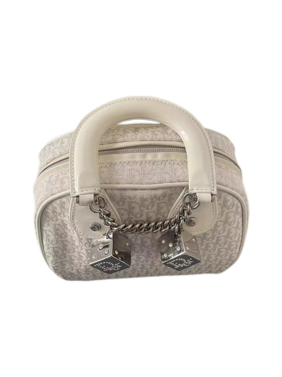 Christian Dior by John Galliano Limited Edition Mini White Oblique Dice Charm Boston Handbag Y2K Archive Extremely Rare Piece