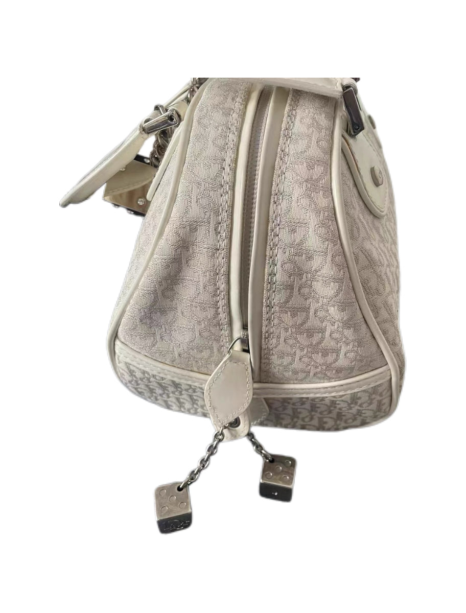 Christian Dior by John Galliano Limited Edition Mini White Oblique Dice Charm Boston Handbag Y2K Archive Extremely Rare Piece