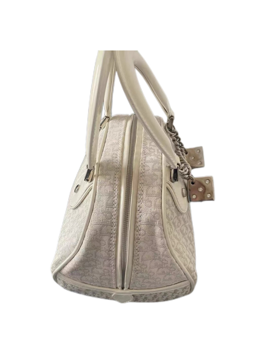 Christian Dior by John Galliano Limited Edition Mini White Oblique Dice Charm Boston Handbag Y2K Archive Extremely Rare Piece