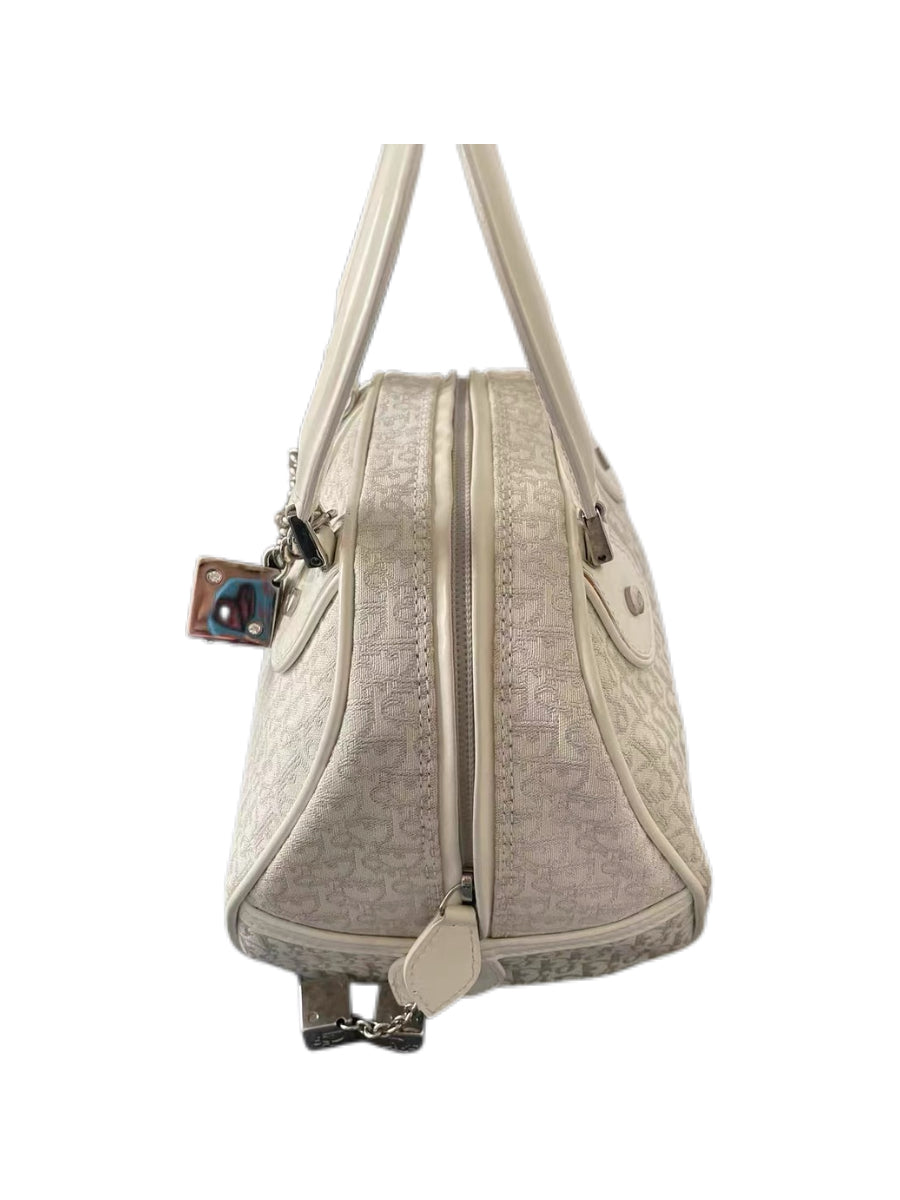 Christian Dior by John Galliano Limited Edition Mini White Oblique Dice Charm Boston Handbag Y2K Archive Extremely Rare Piece