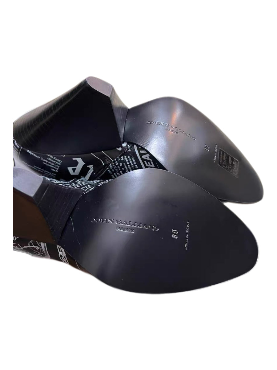 John Galliano Newspaper Print Ankle Boots Rare Archive Sculptural Heel Deadstock with Box