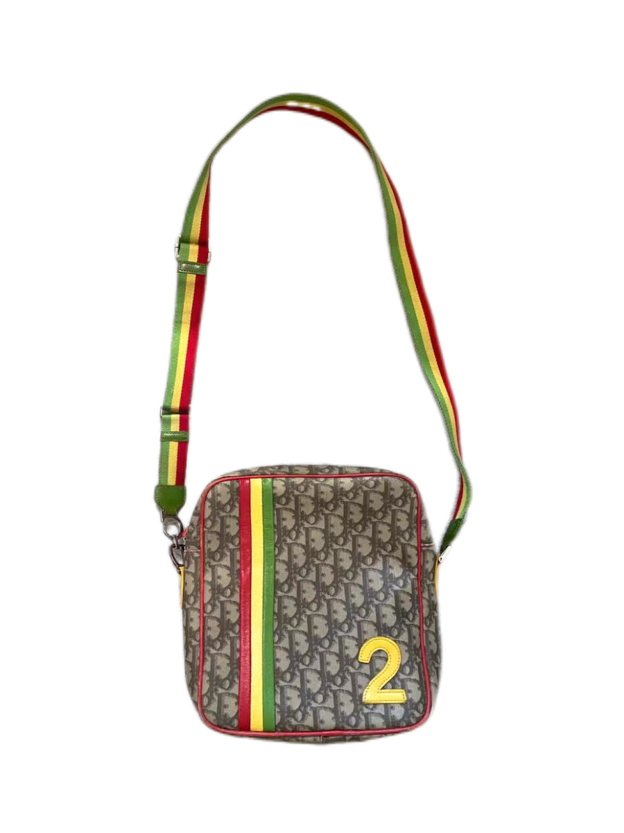 Christian Dior by John Galliano Rasta Oblique Monogram Crossbody Bag Rare Archive Canvas Shoulder Bag