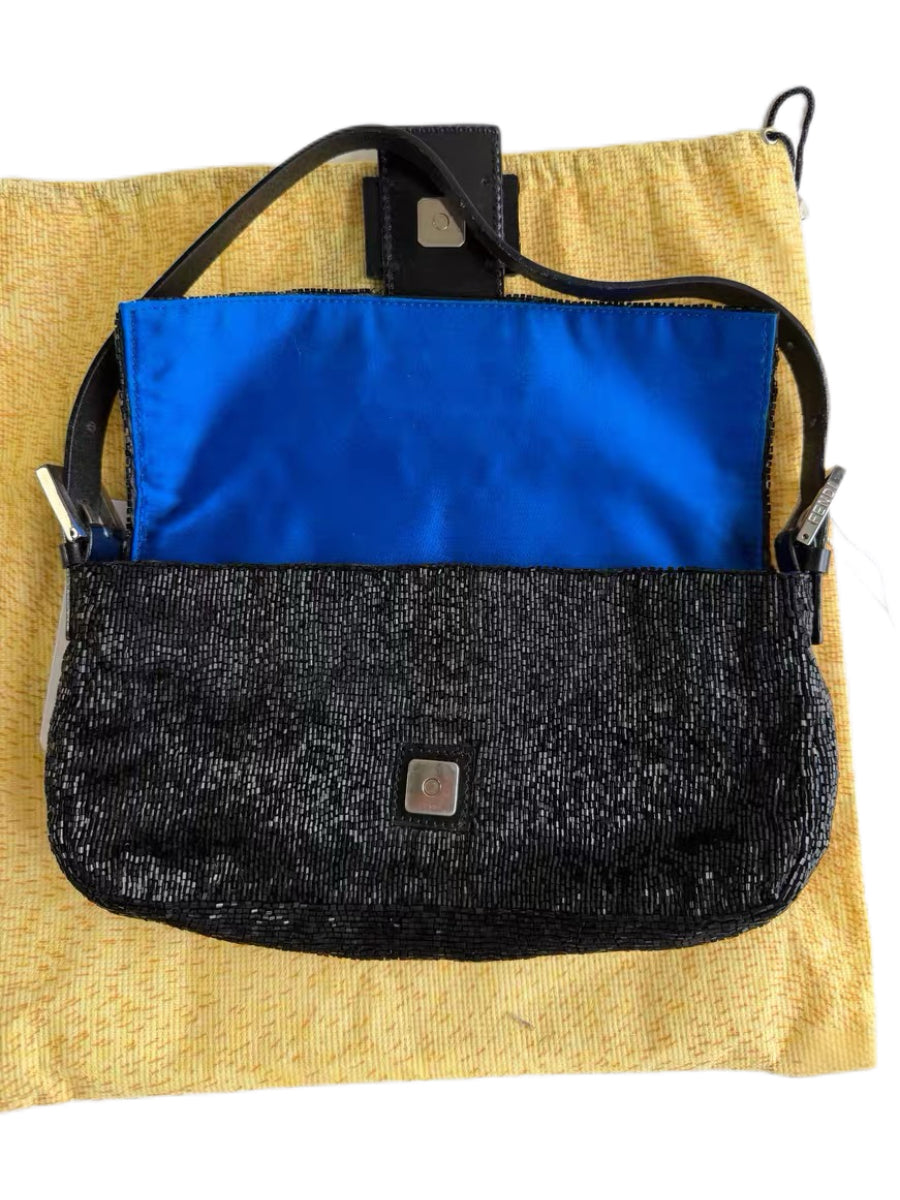 Fendi Rare Black Hand-Beaded Baguette Shoulder Bag