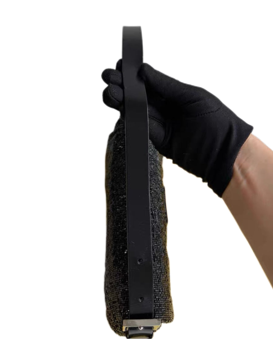 Fendi Rare Black Hand-Beaded Baguette Shoulder Bag