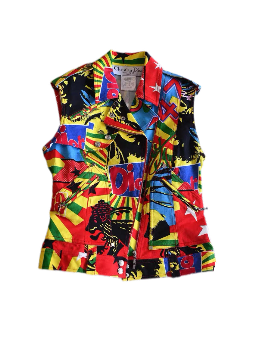 Christian Dior by John Galliano Rasta Graphic Print Vest Deadstock Rare Archive Runway Piece