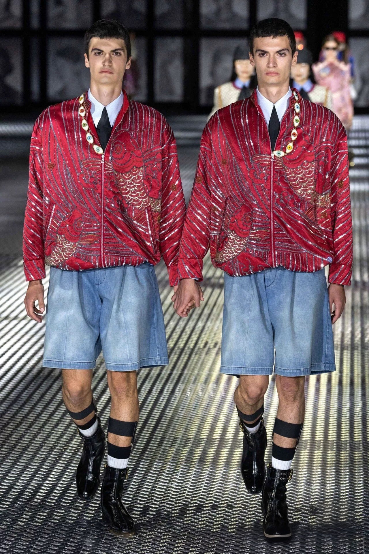 Gucci Runway Embellished Koi Silk Bomber Jacket