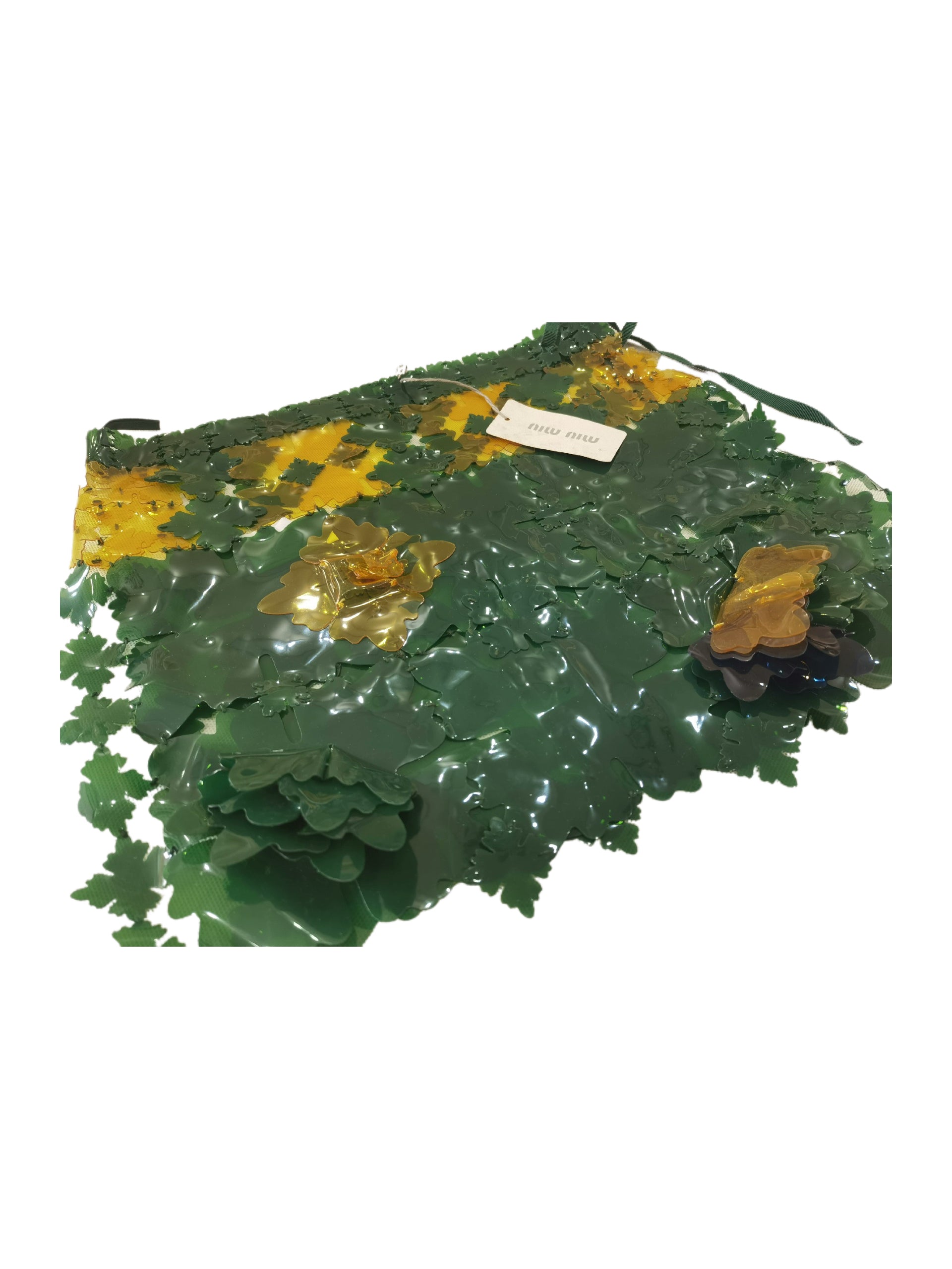 Miu Miu Runway PVC Floral Appliqué Mini Skirt Forest Green Archive Piece Limited Edition