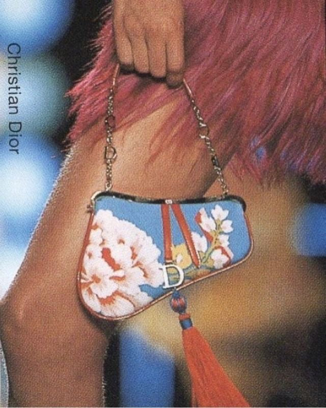 Christian Dior by John Galliano 2003 Runway Limited Edition Embroidered Floral Saddle Bag with Tassel Charm – Numbered Collector Piece