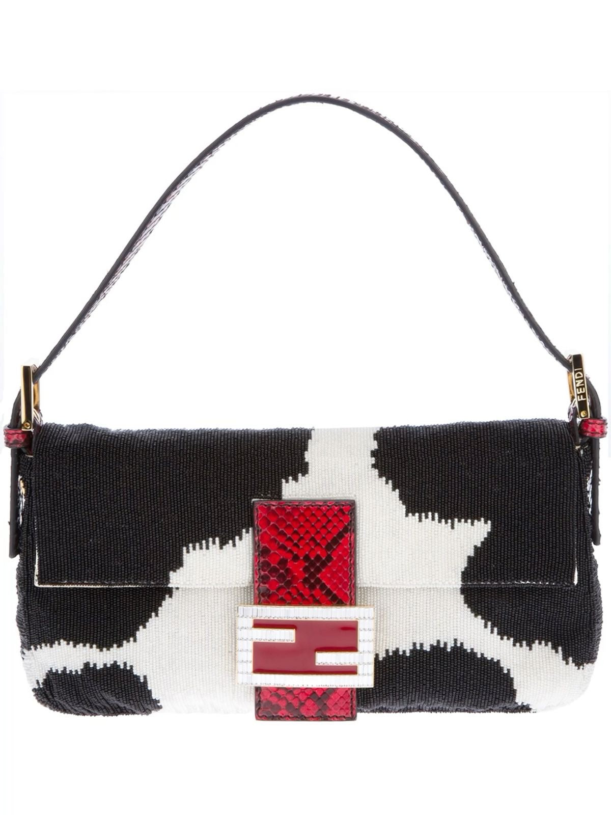 Fendi Vintage Beaded Cow Print Baguette Bag Crystal FF Buckle Limited Edition Ultra Rare Collector Piece