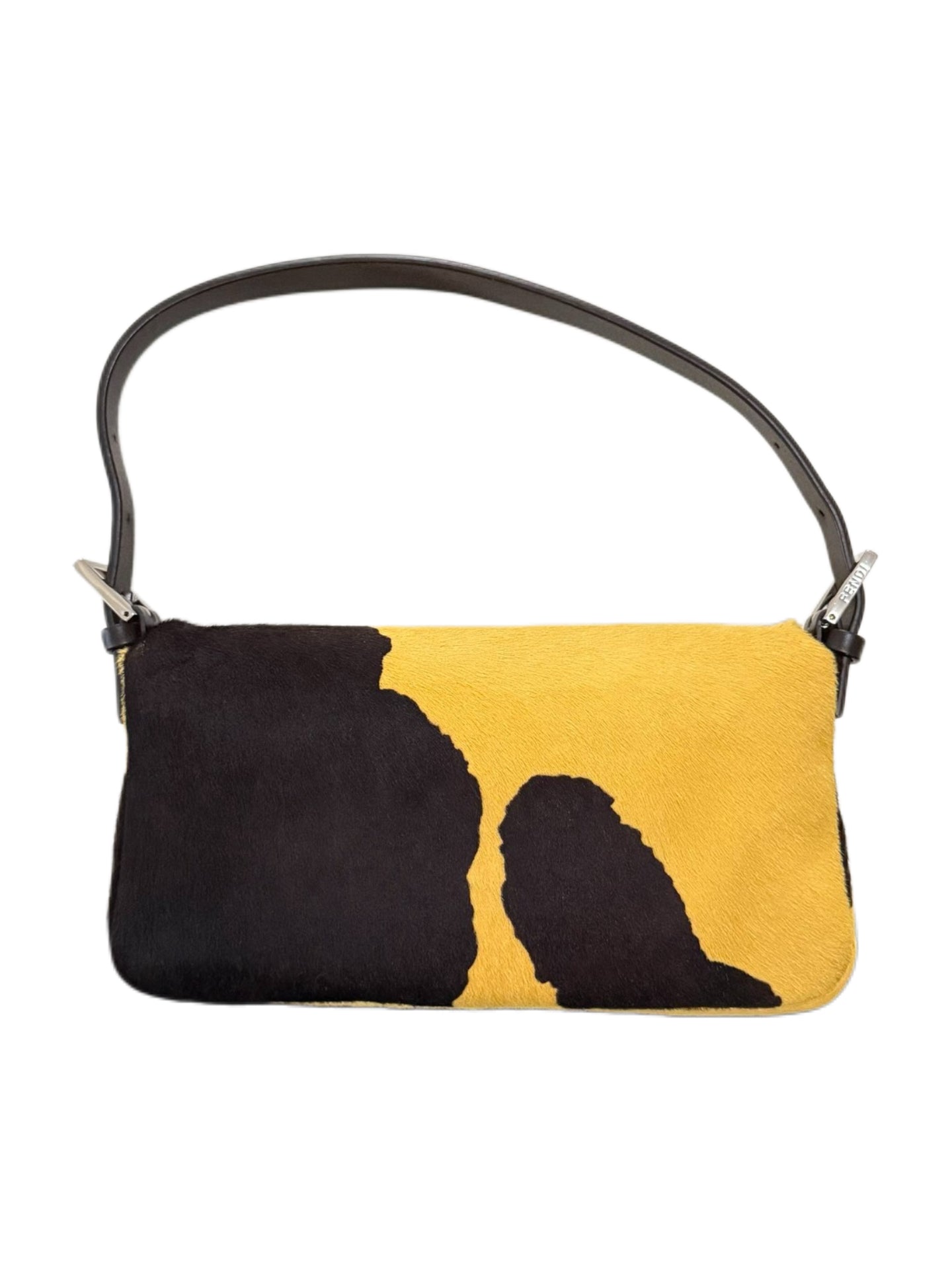 Fendi Yellow & Brown Calf Hair Cow Print Baguette Bag