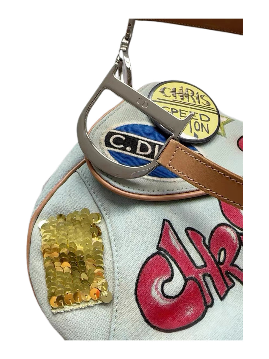 Christian Dior by John Galliano Racing Badge Embroidered Saddle Bag