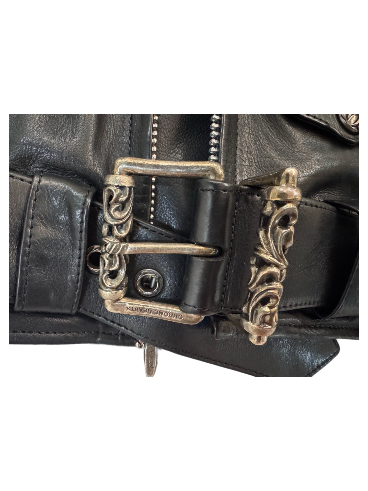 Chrome Hearts Black Leather Rider Jacket with Hermès Silk Scarf Lining – Rare Archive Biker Jacket
