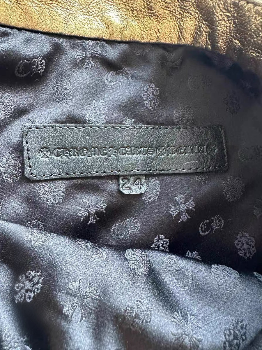 Chrome Hearts Bronze Metallic Leather Pleated Mini Skirt – Rare Adjustable Archive Piece