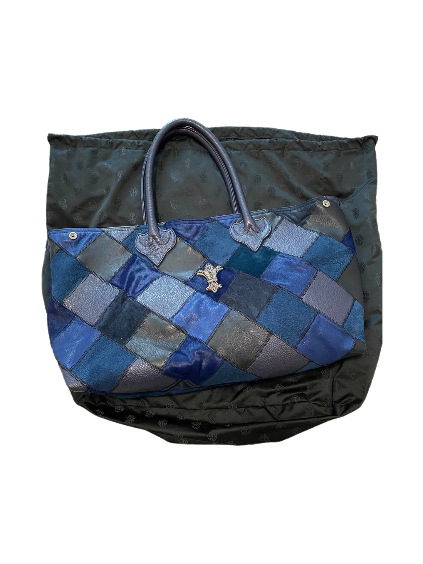 Chrome Hearts Art Basel VIC Exclusive Patchwork Tote Bag Navy Leather Archive Bag Rare Collector Piece