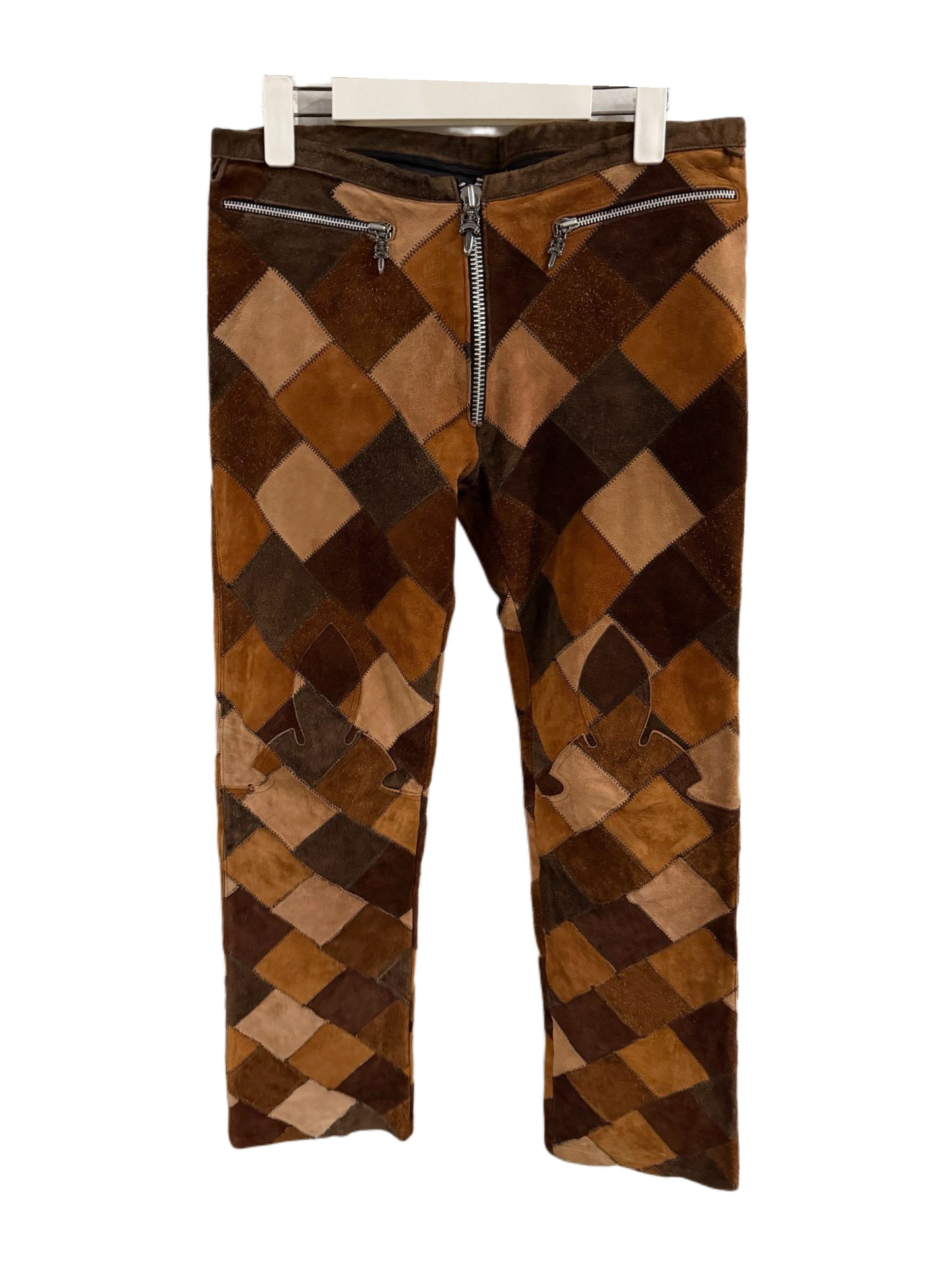 Chrome Hearts Brown Patchwork Flame Leather Pants – Ultra Rare Archive Horsehide Collector Piece