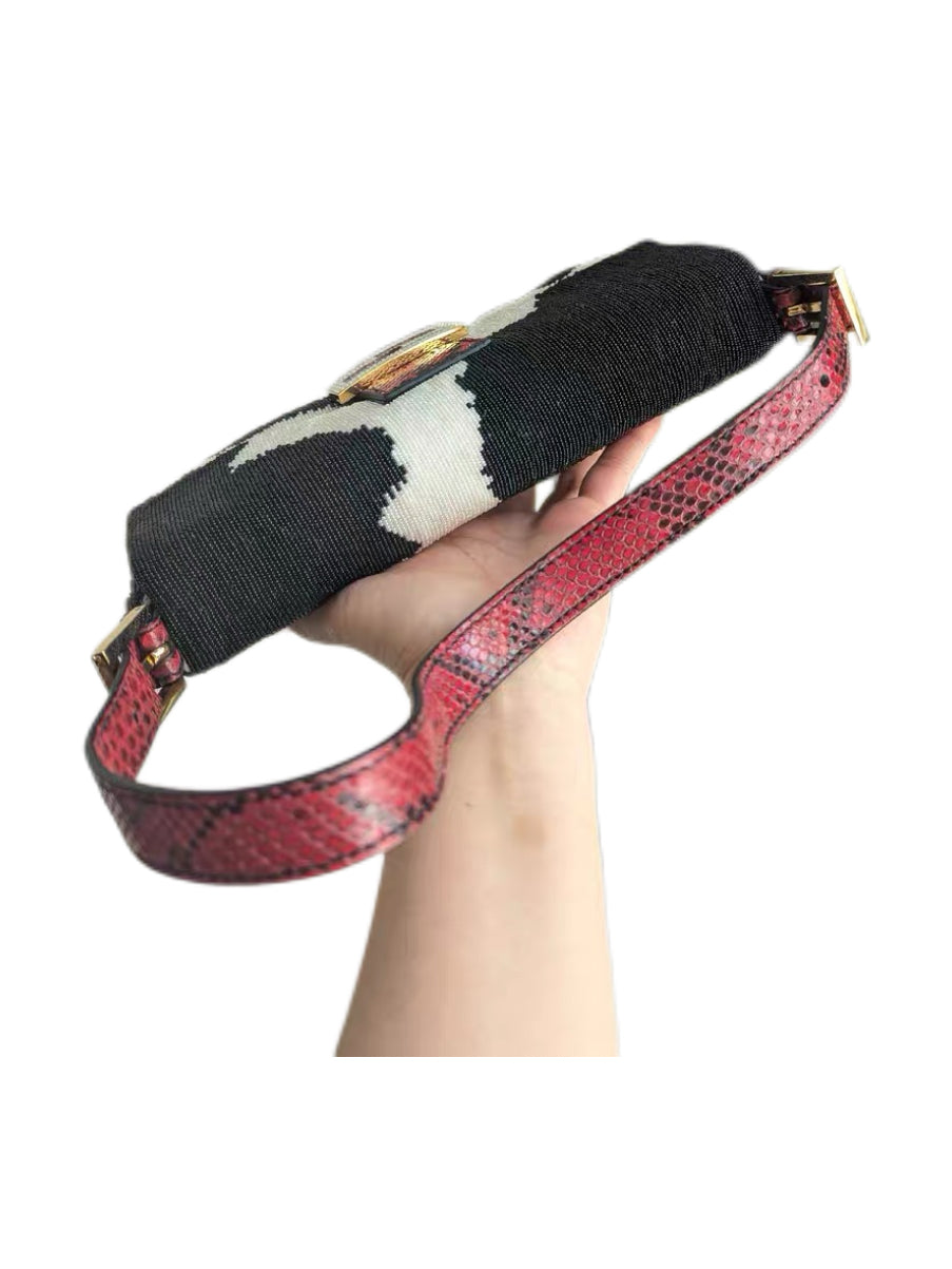 Fendi Vintage Beaded Cow Print Baguette Bag Crystal FF Buckle Limited Edition Ultra Rare Collector Piece