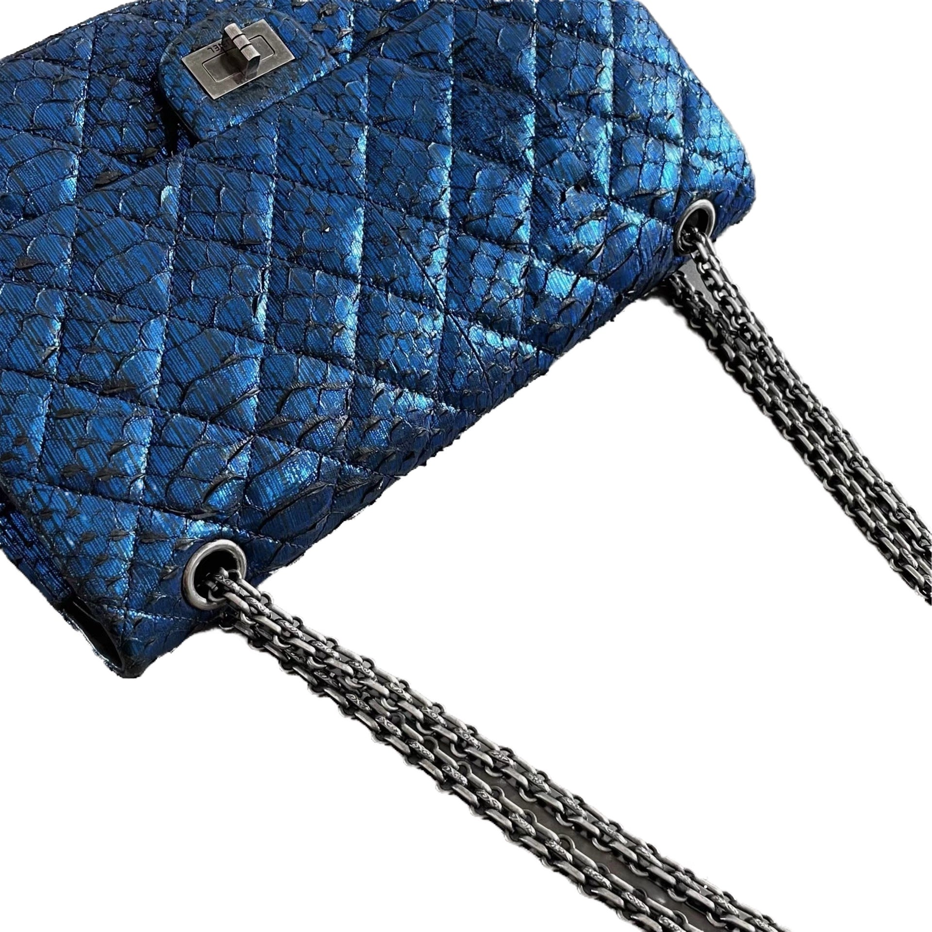 Chanel Reissue 2.55 Flap Bag in Iridescent Blue Python Embossed Leather
