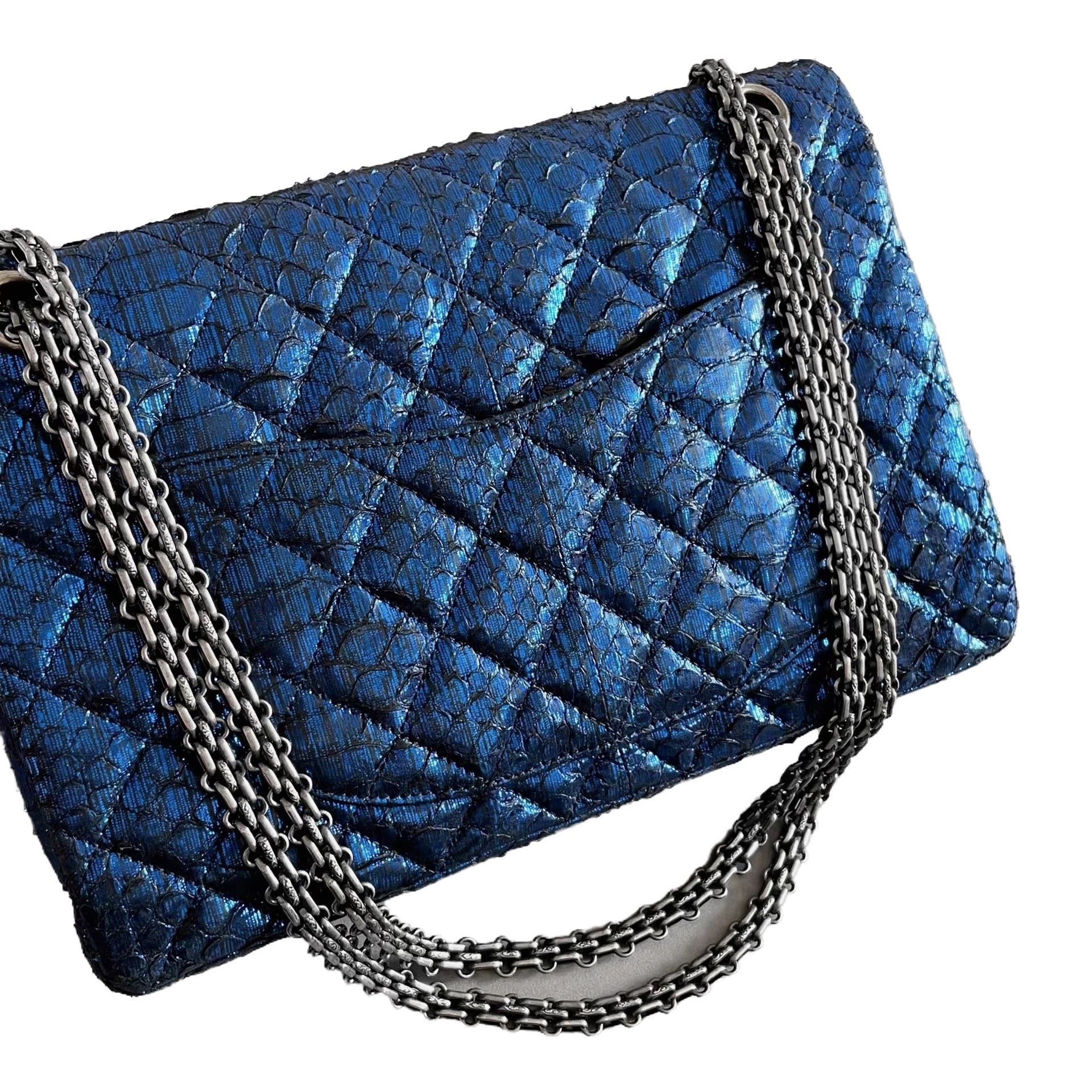 Chanel Reissue 2.55 Flap Bag in Iridescent Blue Python Embossed Leather
