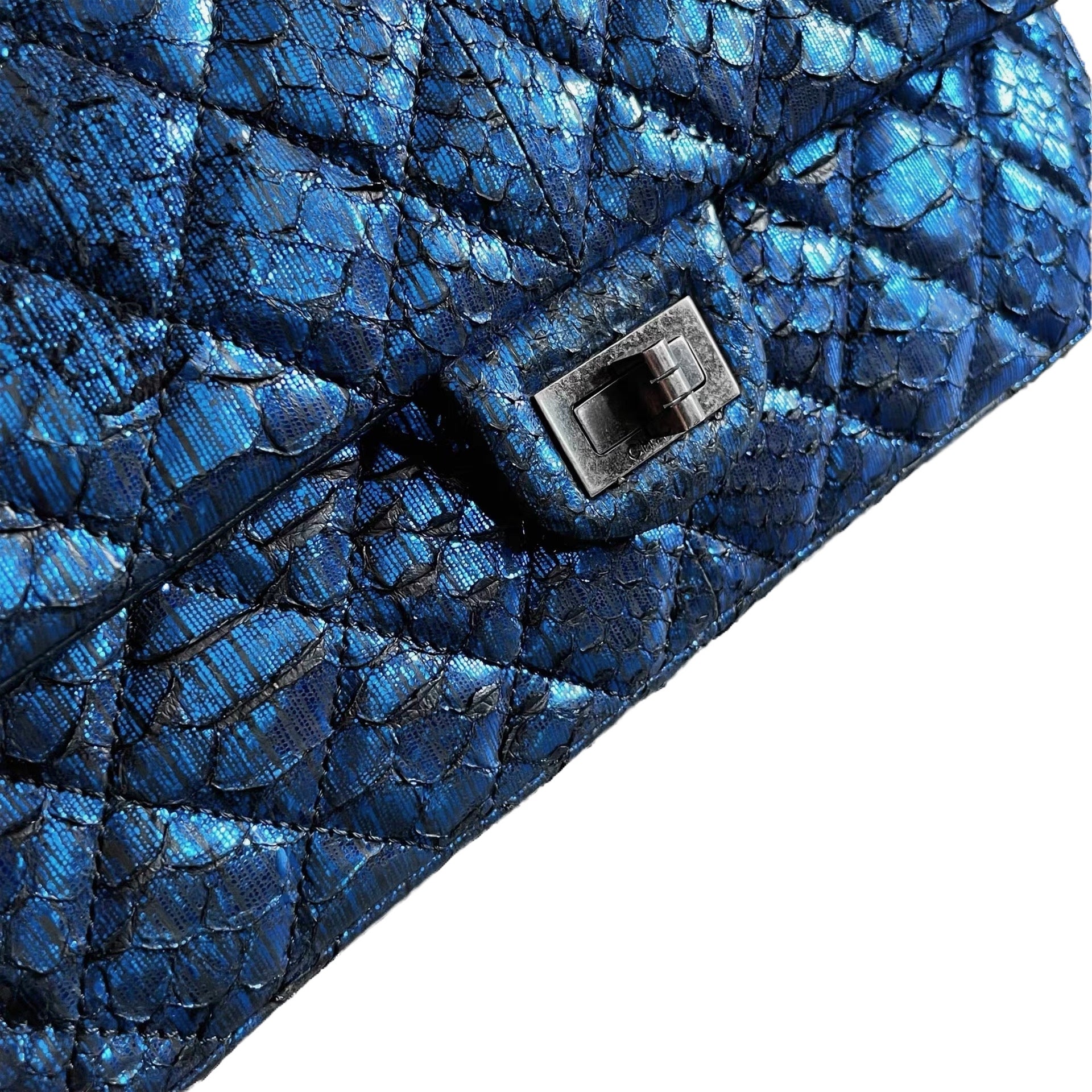 Chanel Reissue 2.55 Flap Bag in Iridescent Blue Python Embossed Leather