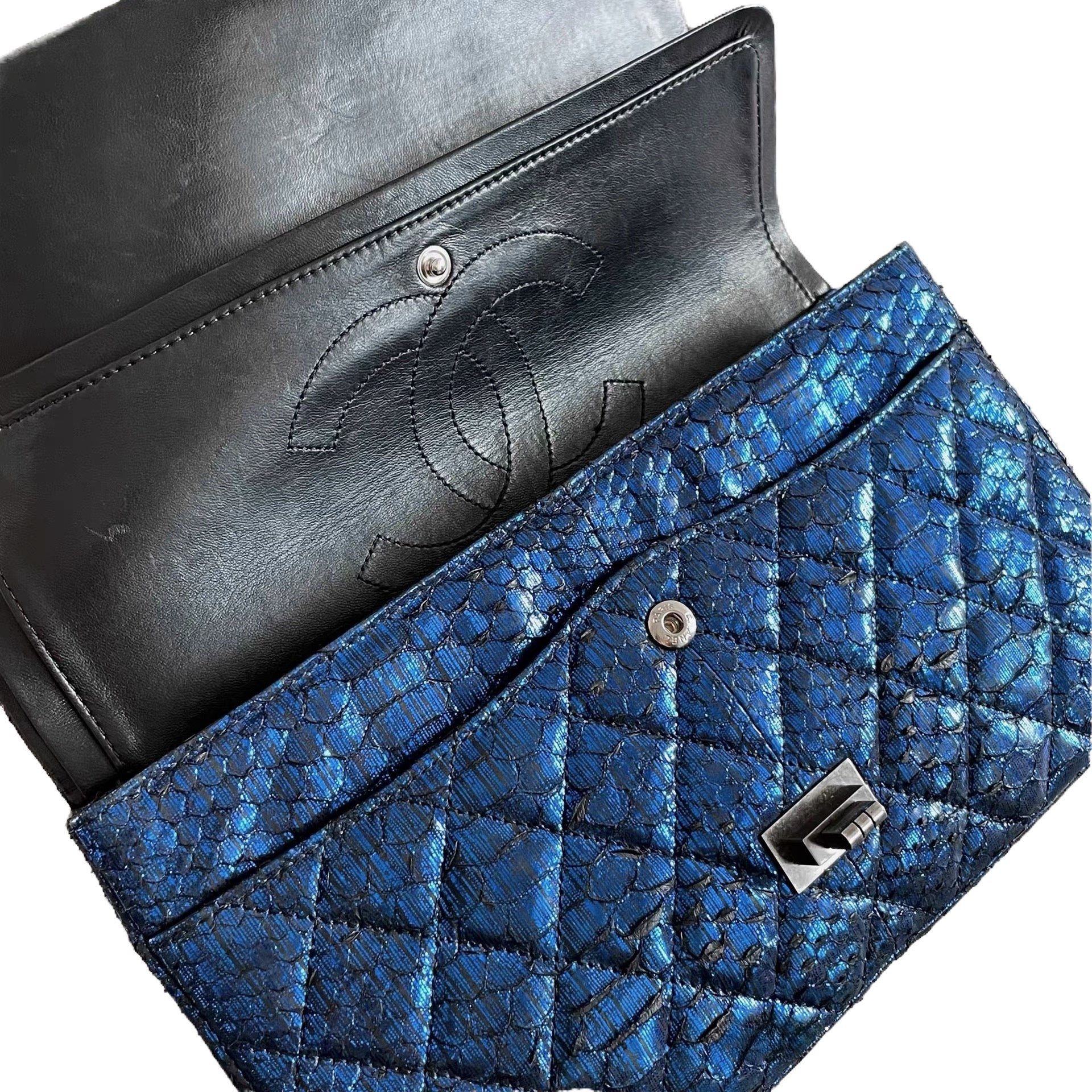 Chanel Reissue 2.55 Flap Bag in Iridescent Blue Python Embossed Leather