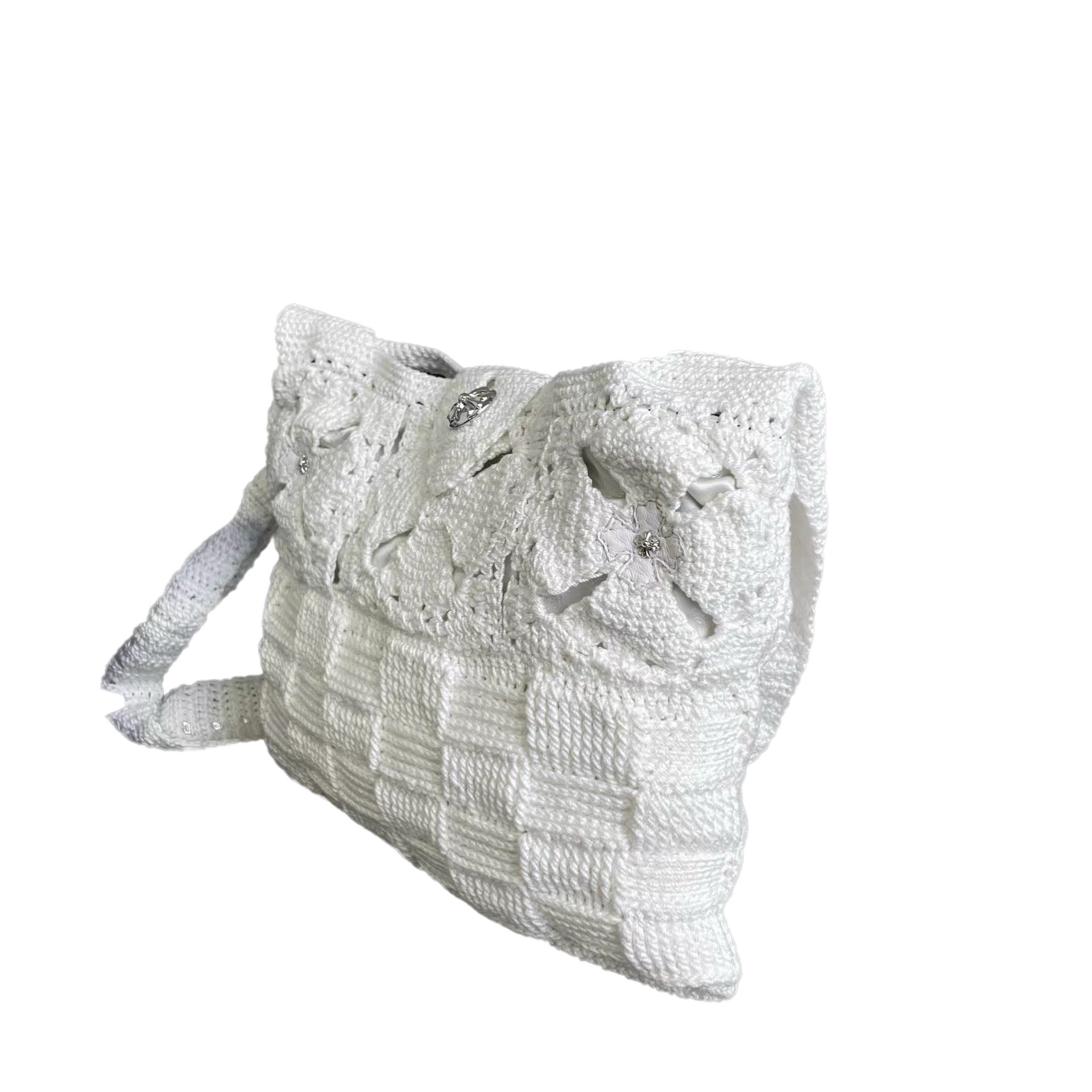 Chrome Hearts White Hand-Crocheted Crossbody Bag with Floral Knit Detail