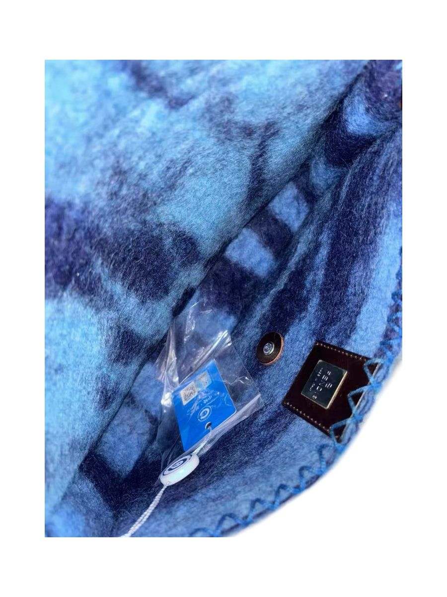 Fendi Vintage Floral Felt Baguette Bag Blue Patchwork Appliqué Runway Style Mini Shoulder Bag Rare Archive Piece