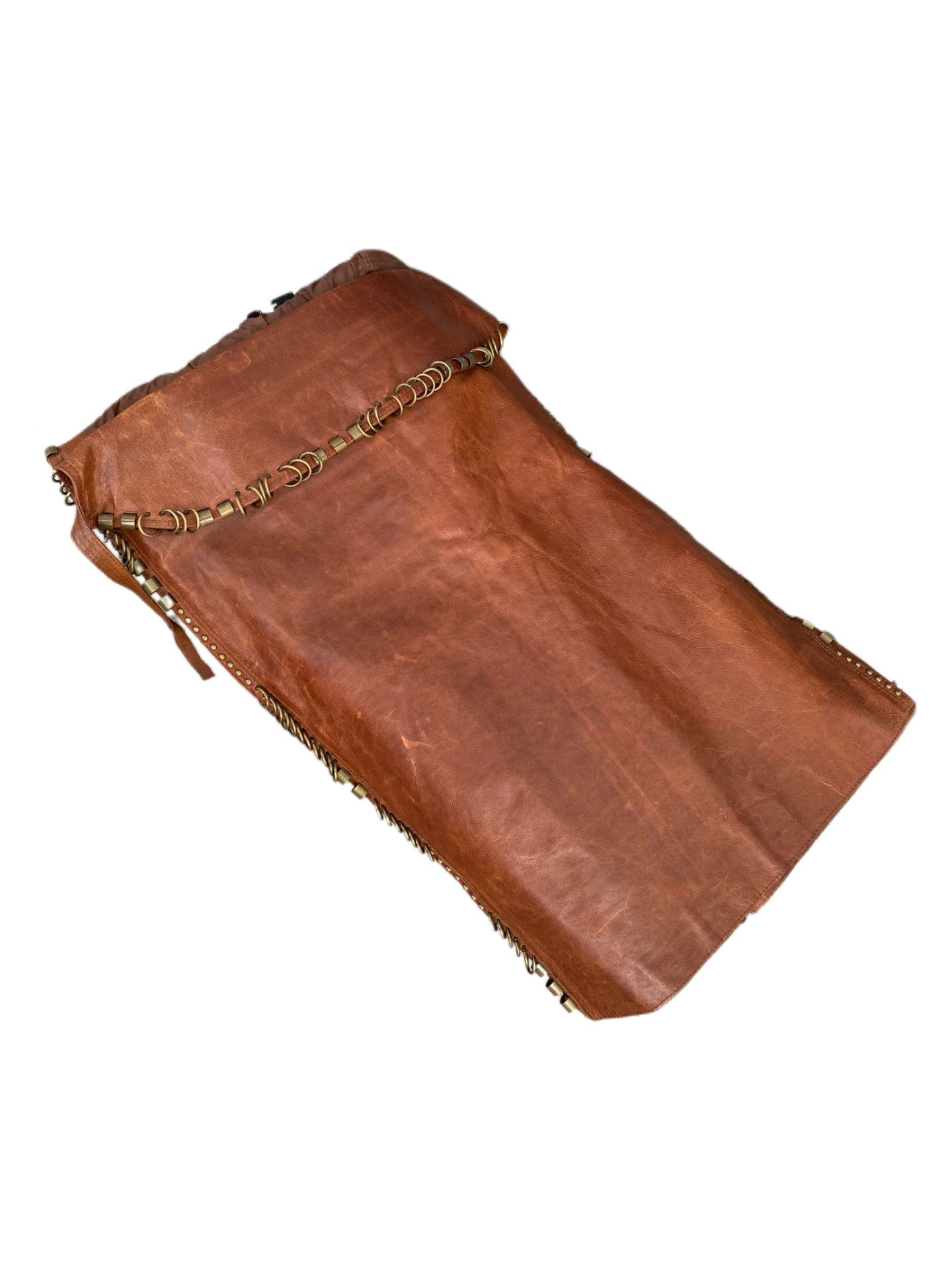 Yves Saint Laurent by Tom Ford 2002 Runway Brown Leather Ring-Detail Skirt Metal Hardware Lace-Up Adjustable Rare Archive Piece