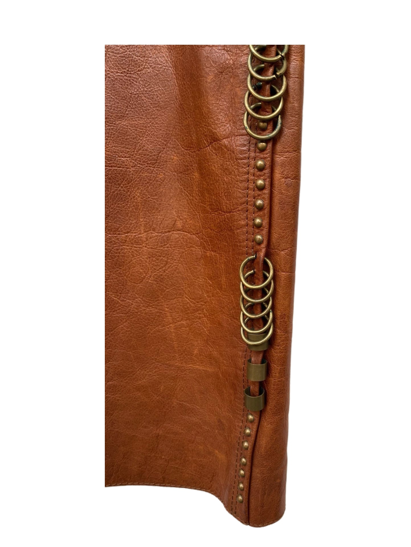 Yves Saint Laurent by Tom Ford 2002 Runway Brown Leather Ring-Detail Skirt Metal Hardware Lace-Up Adjustable Rare Archive Piece