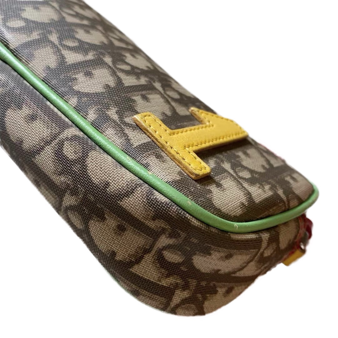 Christian Dior “Rasta Oblique” Canvas Mini Crossbody Bag with Yellow ‘1’ Patch & Tricolor Leather Trim (2004 S/S, Vintage)