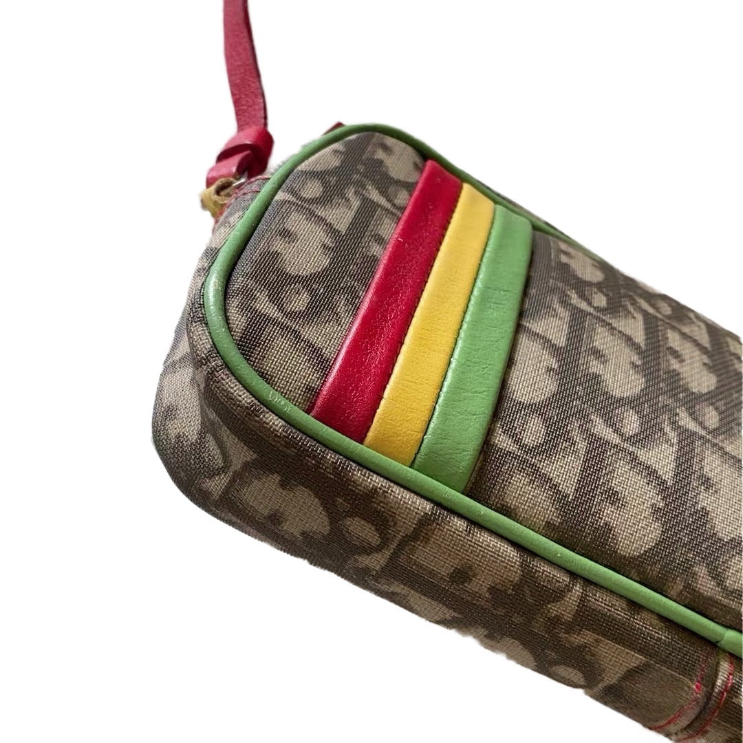 Christian Dior “Rasta Oblique” Canvas Mini Crossbody Bag with Yellow ‘1’ Patch & Tricolor Leather Trim (2004 S/S, Vintage)