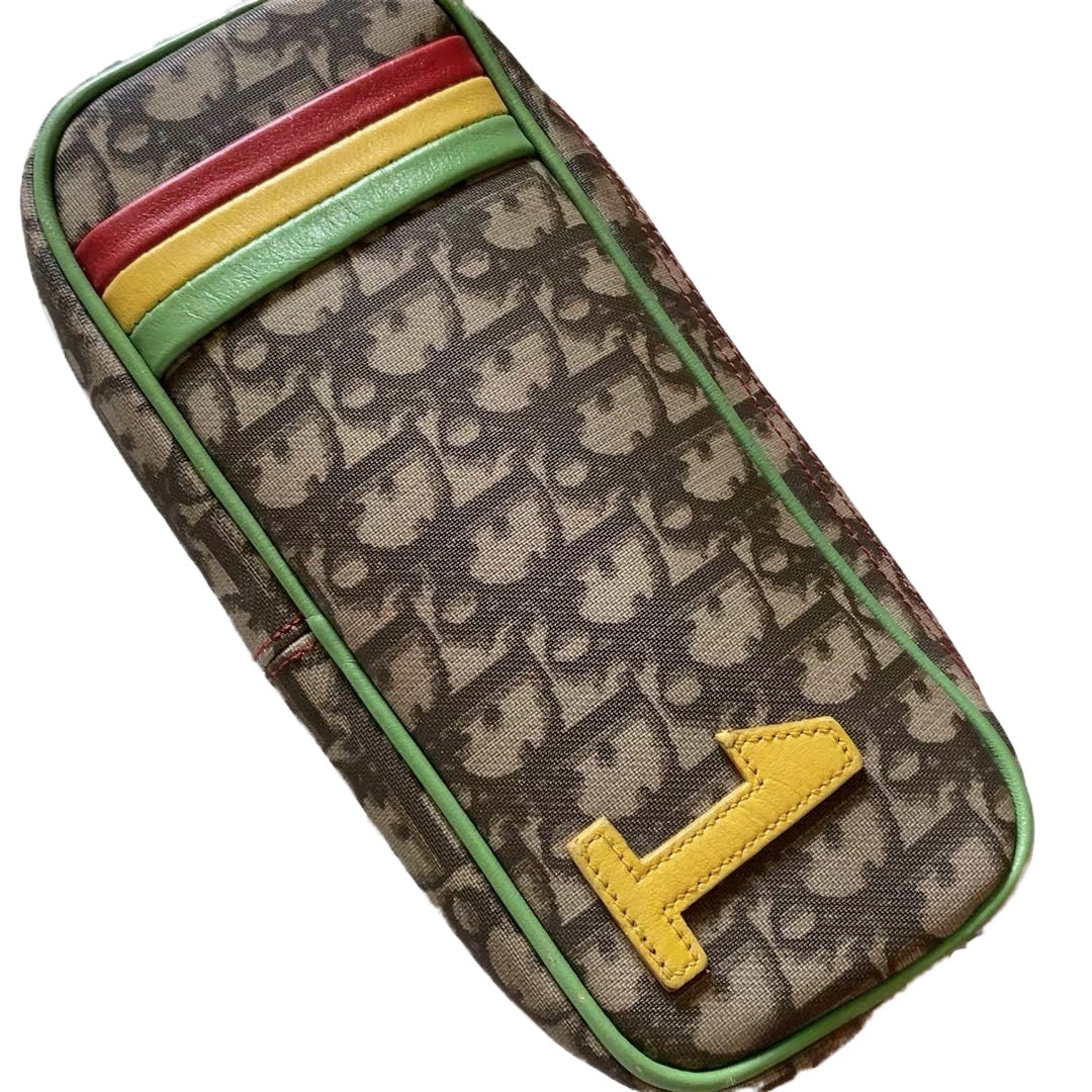Christian Dior “Rasta Oblique” Canvas Mini Crossbody Bag with Yellow ‘1’ Patch & Tricolor Leather Trim (2004 S/S, Vintage)