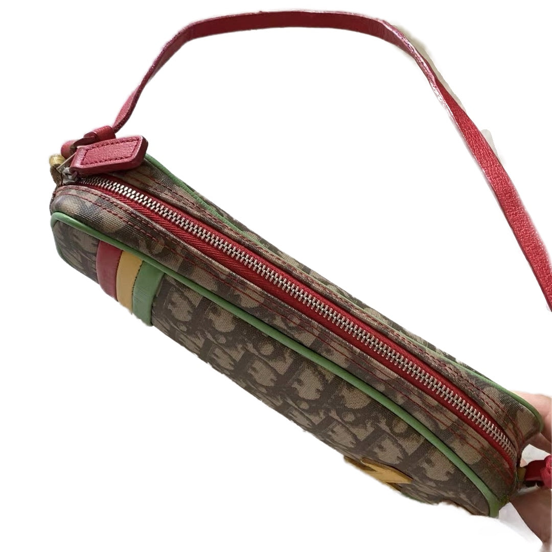 Christian Dior “Rasta Oblique” Canvas Mini Crossbody Bag with Yellow ‘1’ Patch & Tricolor Leather Trim (2004 S/S, Vintage)