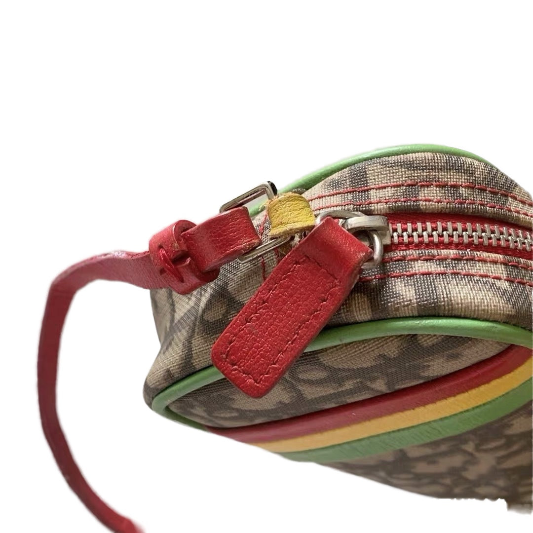 Christian Dior “Rasta Oblique” Canvas Mini Crossbody Bag with Yellow ‘1’ Patch & Tricolor Leather Trim (2004 S/S, Vintage)