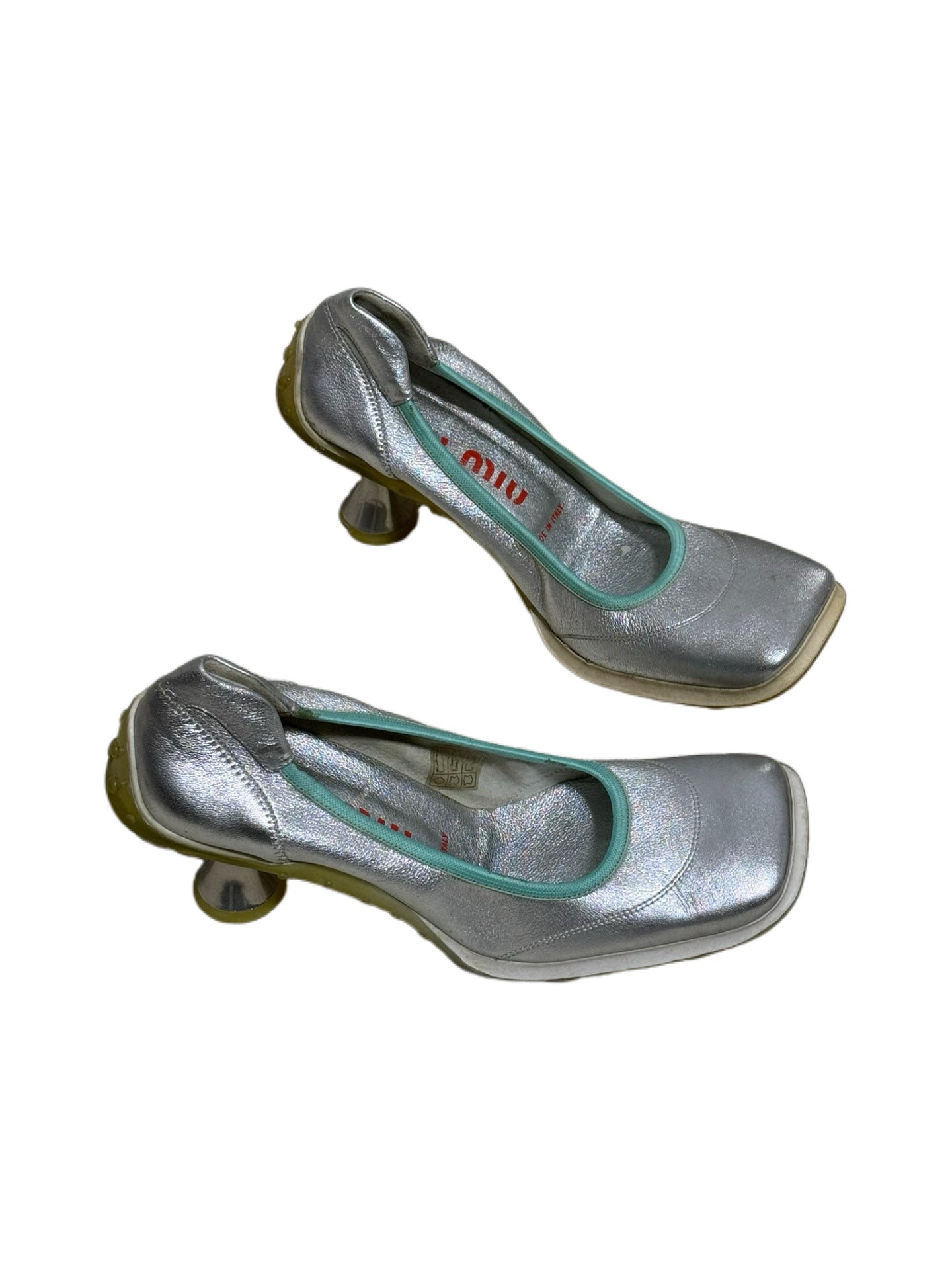 Miu Miu Fall/Winter 1999 Runway Silver Metallic Sculptural Heel Pumps Rare Archive Piece