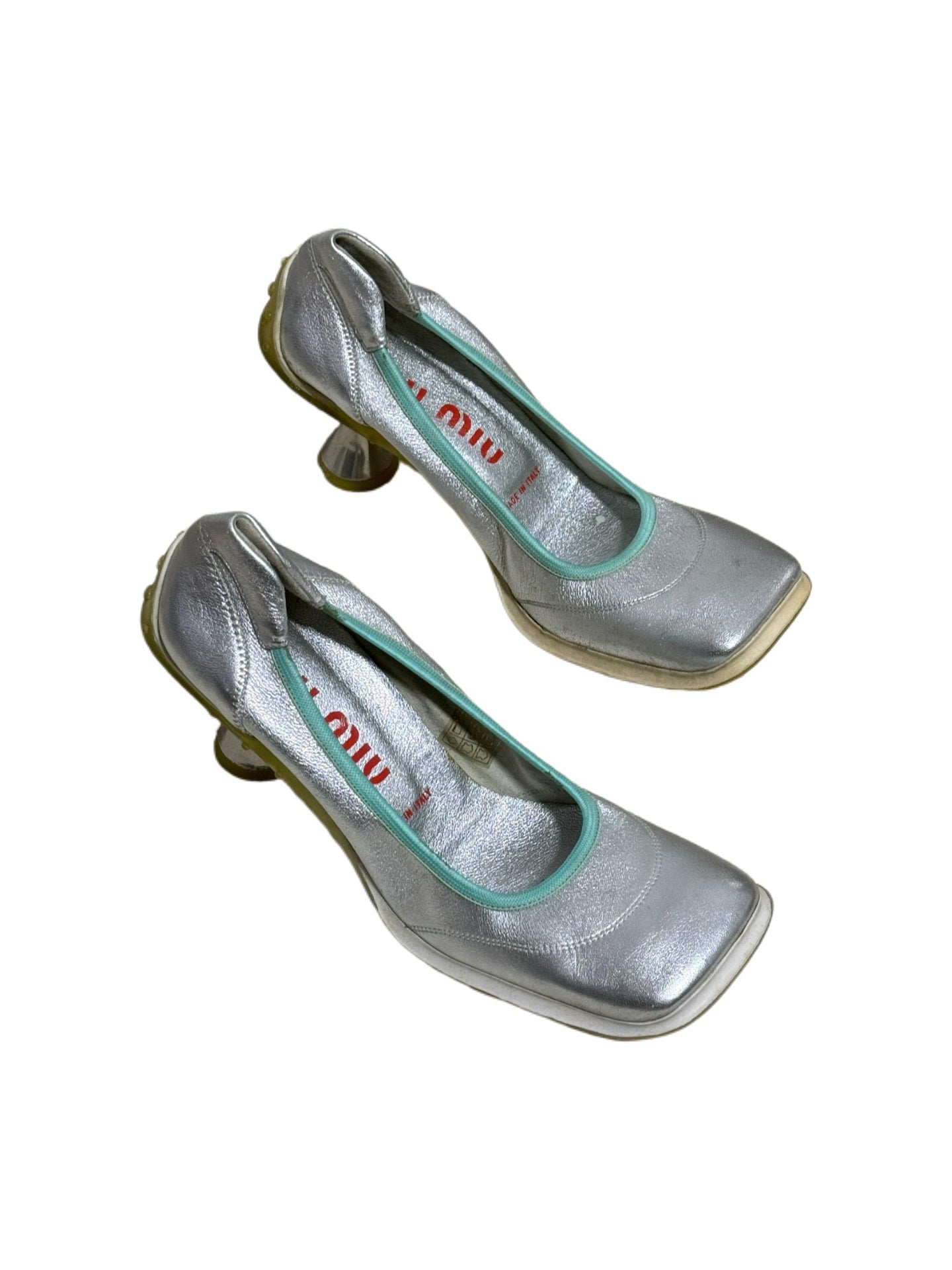 Miu Miu Fall/Winter 1999 Runway Silver Metallic Sculptural Heel Pumps Rare Archive Piece