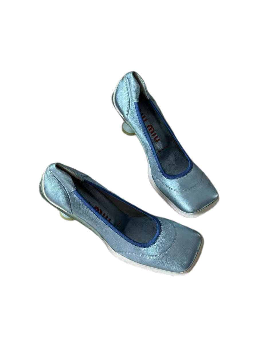 Miu Miu Fall/Winter 1999 Runway Electric Blue Metallic Sculptural Heel Pumps Rare Archive Piece with Original Box