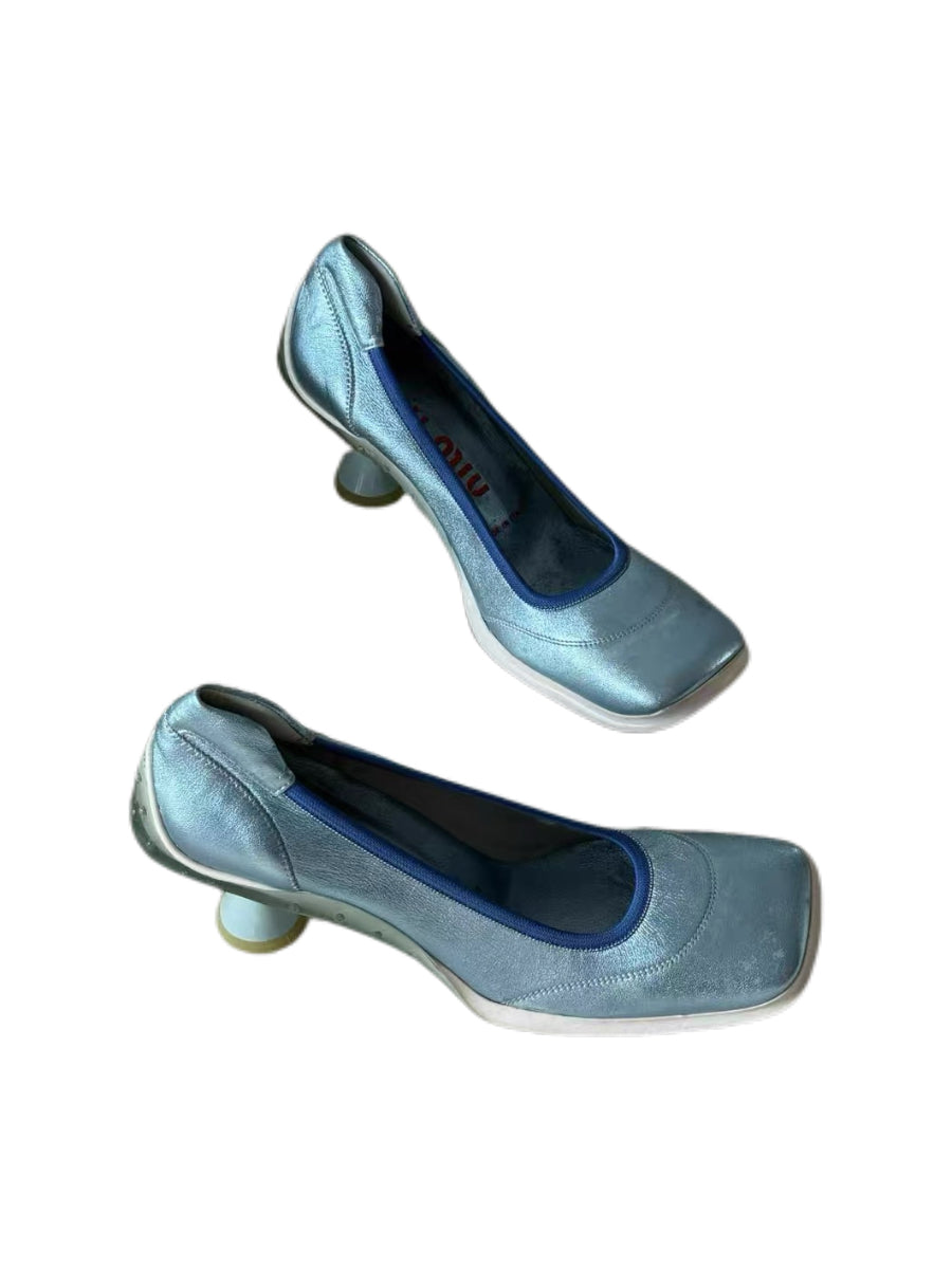 Miu Miu Fall/Winter 1999 Runway Electric Blue Metallic Sculptural Heel Pumps Rare Archive Piece with Original Box