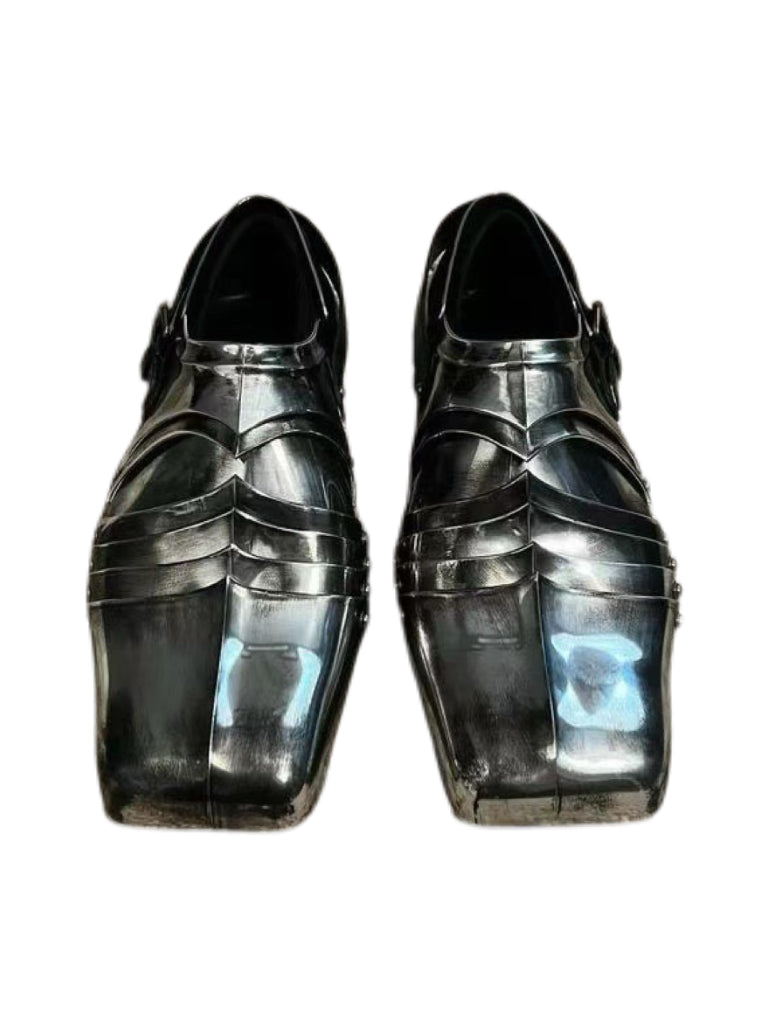 Balenciaga Chevalier Derby Armor Shoes Medieval Knight Metal Shield Leather Shoes Rare Collector Piece Size 42