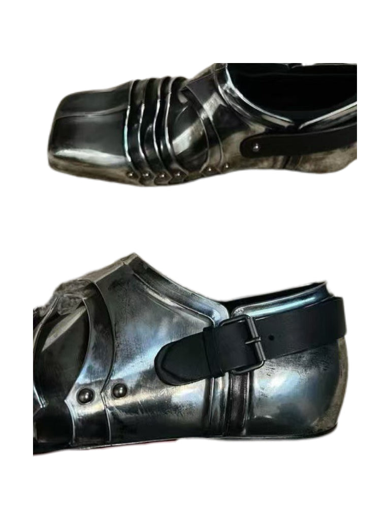Balenciaga Chevalier Derby Armor Shoes Medieval Knight Metal Shield Leather Shoes Rare Collector Piece Size 42