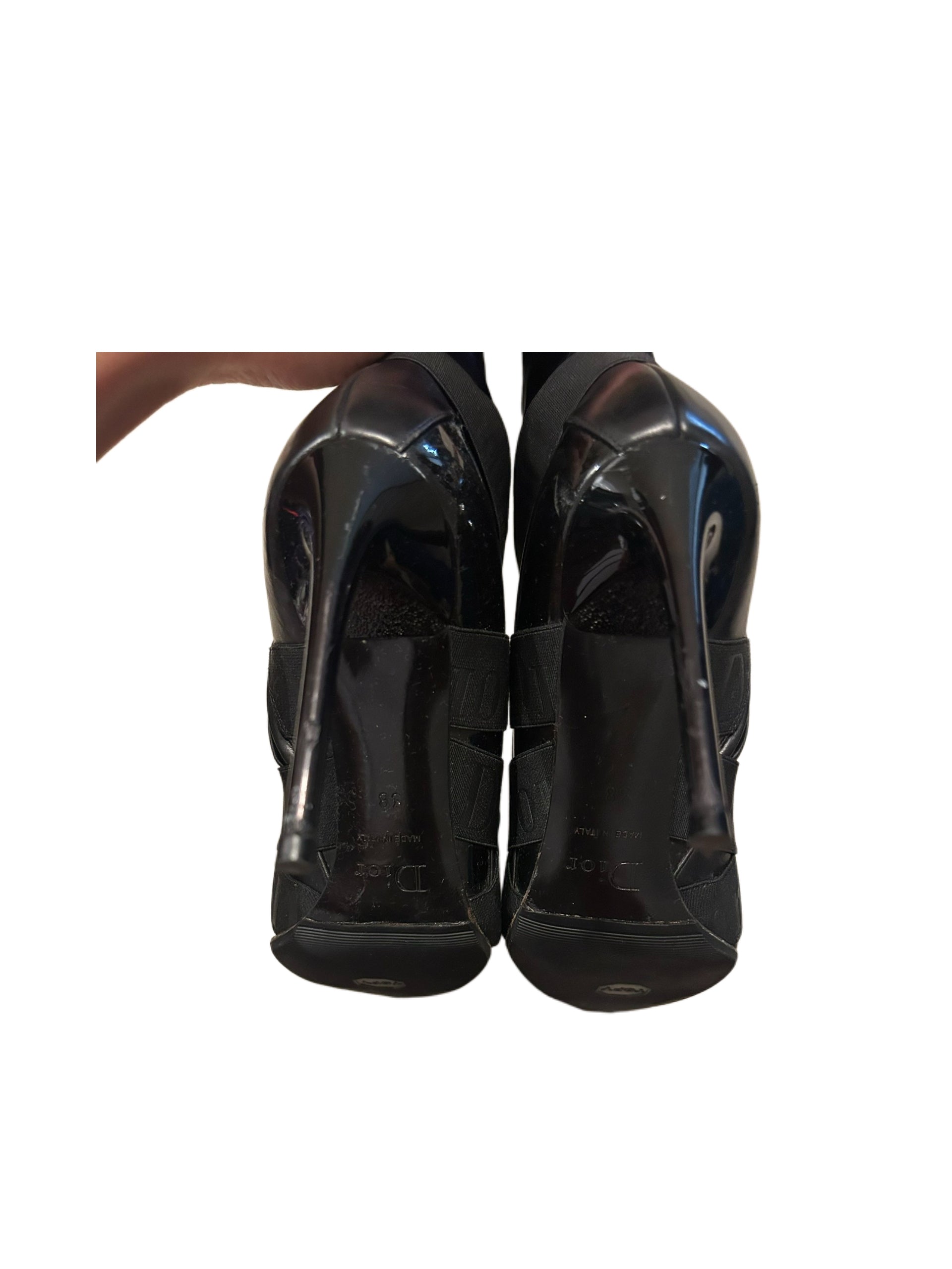 Christian Dior by John Galliano Black Logo Strap Punk Knee-High Stiletto Boots Pointed Toe Vintage Archive